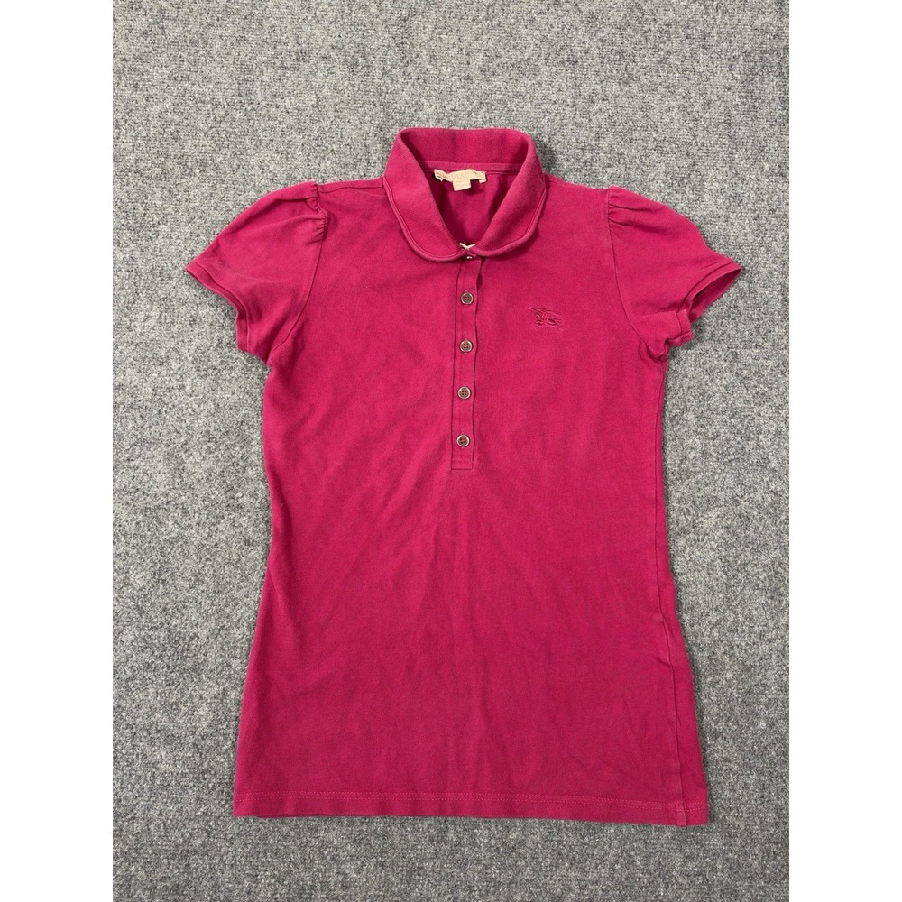 Burberry Brit Women's XS Pink Puff Sleeve Polo Shirt Check Logo Cotton